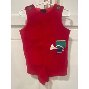 Robert Jackson Red Velour Musical Drum Horn Bugle Romper VTG Jumper 3T Cotton